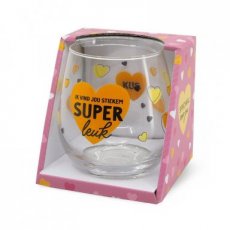 Valentijnsglas 'Ik vind jou steikem super leuk'