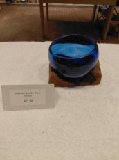 Molten Glass Mini Blue Bowl On Wood